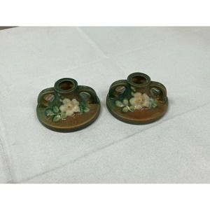 Roseville La rose Candle holder Pair No Chips Or Cracks #1141